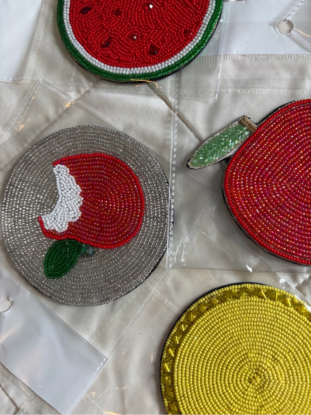 Beaded Fruit Coasters Set - Red, Orange, Yellow, Green Accents - Picture 5 of 8